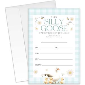 Silly Goose Baby Shower Invitations - 20 Invitation Cards 4"x6" with 20 Envelopes - A New Silly Goose Is About To Be On The Loose - Cute Baby Shower invites.(073)