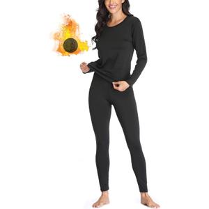 Women 's Thermal Underwear Set with Lightweight Ultra Soft Fleece Lined,Long John Set, Skiing Base Layer (Large, Black)