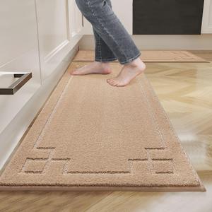 BEQHAUSE Kitchen Rugs Non-Slip Washable [2 PCS], Machine Washable Kitchen Mats Absorbent Soft Kitchen Runner Rugs for Floor, Sink, Hallway, Laundry, 20x32+20x48, Beige