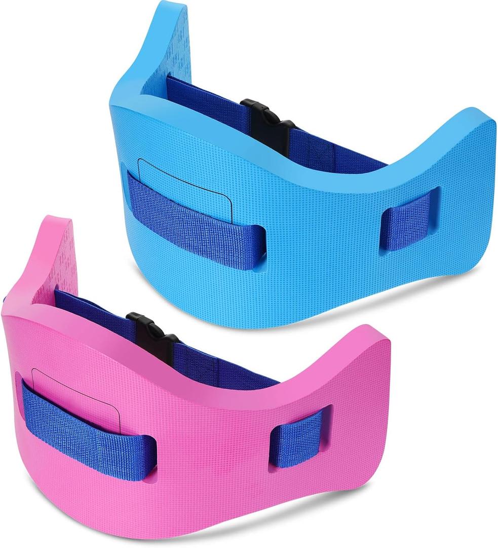 Wettarn 2 Pcs Kids Swim Belt with Adjustable Strap, EVA Buoyancy Belt for Youth Children Junior Water Aerobics Swimming Belt Fitness Foam Flotation Aid for Pool Swimming Training (Blue, Pink)