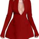 YMDUCH Women's Sexy Long Sleeve Deep V Neck A-Line Mini Party Cocktail Dress (Medium, Red)