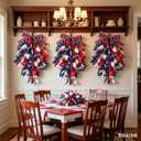 2 Pack 21'' Patriotic Teardrop Swag Wreaths for Cabinets Artificial 4th of July Swag Wreath with Red White Blue Tulips Floral and Berries for Independence Day Memorial Day Front Door Porch Window Wall