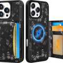 Uppuppy for iPhone 16 Pro Case with Wallet - Fits 4 Card Slots, Compatible with MagSafe for Women Aesthetic Durable Leather Credit Card Holder Kickstand Phone Cover for Apple 16 Pro, Black Butterfly
