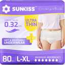 SUNKISS Ultra Thin Incontinence Underwear for Women, High Absorbency & Super Soft Postpartum Diapers, Disposable Adult Pull Ups, Large/XLarge, 80 Count