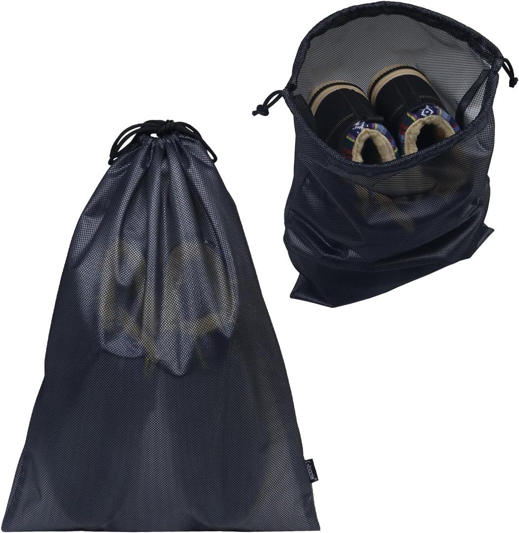 Gloppie Shoe Bags for Travel, Shoe Storage Bag with Drawstring, Packing Organizer for Sneakers, Gym, Luggage, Closet, Weekender Overnight Travel Essentials (Black)