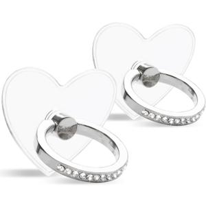 [2 Pack] Transparent Diamond Setting Cell Phone Ring Holder Stand,360 Degree Rotation and 180 Degree Adjustable Finger Ring Kickstand with Polished Electroplated Phone Grip (Love Heart)