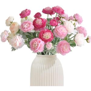 Artificial Flowers Silk Peony Pink Flowers Combo Rose Red Silk Flowers Bouquet 10Pcs 30Heads Fake Peonies for Faux Floral Arrangements Home Table Kitchen Wedding Party Farmhouse Decor