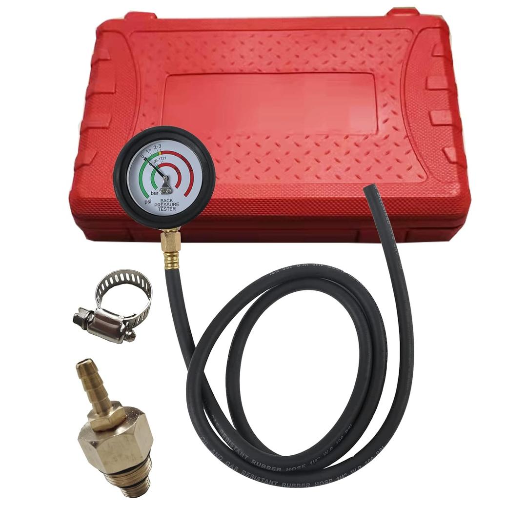 Exhaust Back Pressure Tester Car Catalytic Converter Clog Tester Exhaust Back Pressure Gauge Kit Automotive Exhaust Back Pressure Tester Kit with 6-Foot Hose & Adapter (M12&M18) & Carry Box
