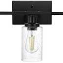 WINSHEN Wall Sconce Lighting 3-Light Matte Black Bathroom Vanity Light Fixtures Farmhouse Wall Lamp with Seeded Glass for Kitchen Living Room Mirror