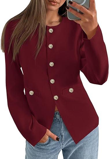 PRETTYGARDEN Women's 2026 Fall Blazers Button Down Fitted Lightweight Dressy Work Suit Jackets Trendy Business Casual Outfits Size M