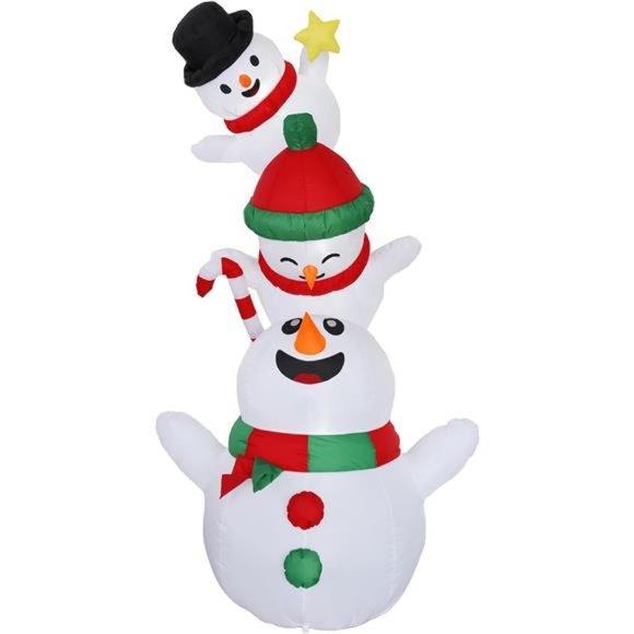 8FT H Cute Christmas Inflatable Stacked Snowmen with Build-in LED Lights, White