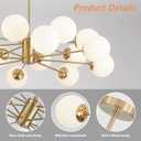 KCO Lighting Brushed Brass Chandelier Mid Century Modern Sputnik Chandelier Light Fixture Globe Flush Mount Ceiling Light Milk Glass Chandelier Gold Kitchen Island Lighting Fixture, 16-light