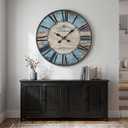 Large Rustic Blue Farmhouse Wall Clock for Living Room (30 Inch)