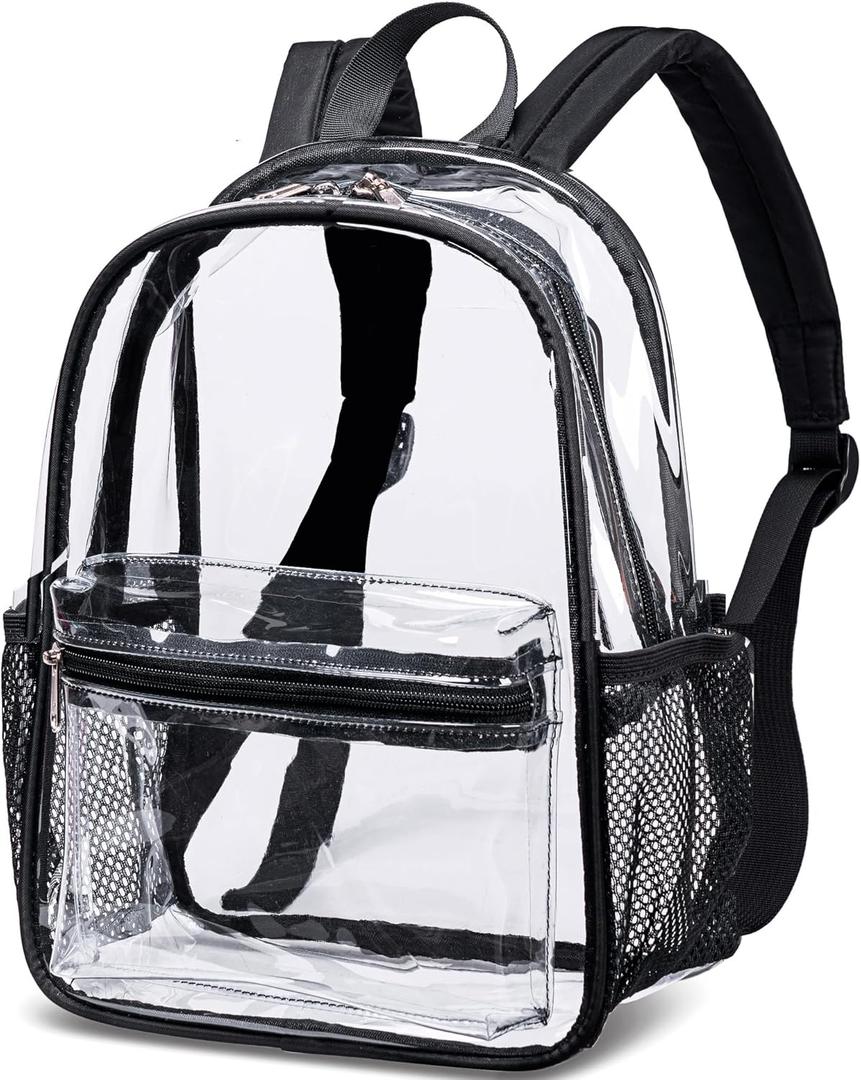 BTOOP Clear Mini Backpack for Stadium Events 12x12x6 Small Transparent Backpacks Plastic See Through Clear Bag for Concerts Work Festival Security Travel