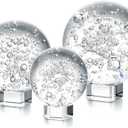 ZEERSHEE 3 Pcs 60/80/100mm Crystal Bubble Balls Solid Glass Photography Decorative Sphere Water Fountain Bubble Ball Feng Shui Gazing Divination Globe for Christmas Decoration