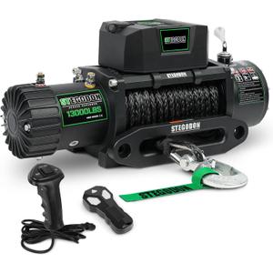 Winch 13000 lb Winch 12V Electric Winch Synthetic Rope Winch Rough Country Winch with Hawse Fairlead,Wired Handle and Corded Control for Jeep Truck SUV