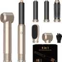 Blow Dryer Brush Set 5 in 1, Hot Air Styler Negative Ionic Low-Temp Hair Care Air Curling Wrap, Round Brush Dryer & Curling Iron for Dry Volumize Straight Curl, 100-120V (Champagne Gold)