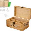 Seed Storage Organizer Box, Double-Layer Seal Design Bamboo Seed Saving Box with Safety Lock, Handles, Extra Envelopes and Labels, Ideal Gift for Gardeners