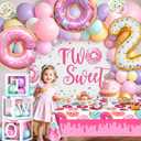 SNLN Two Sweet Birthday Party Decorations 2nd Birthday Supplies 'TWO' Boxes Donut Balloon Arch Backdrop Tablecloth Crown Foil Balloon Second 2 Year Old Birthdays Decorations for Girls