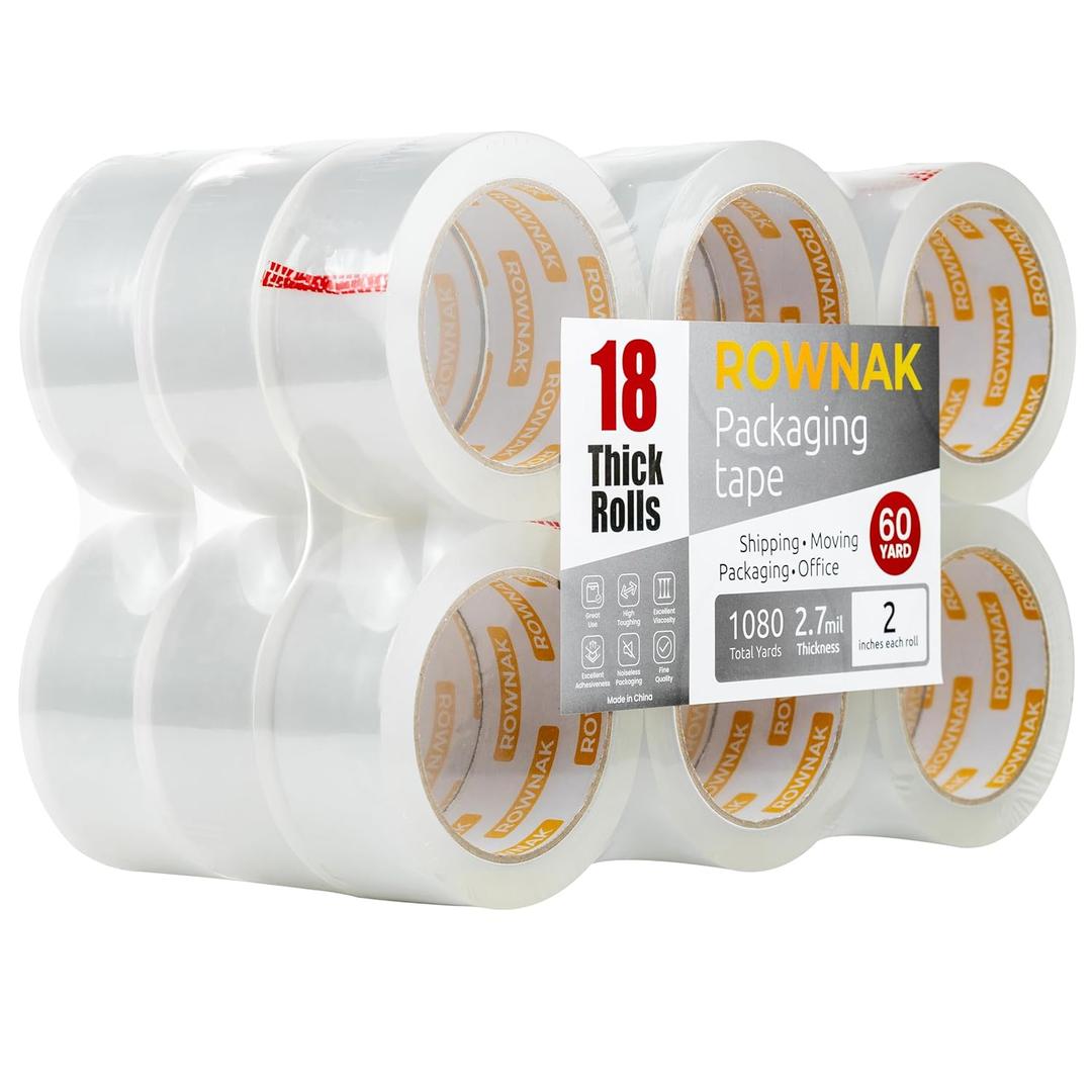 Clear Packing Tape 18 Rolls - Heavy Duty Packaging Tape 2.7mil Thick, 2.0 in. Wide x 60 Yards - Strong Adhesive, Silent, Reliable Package Tape for Home Office Shipping Moving Sealing