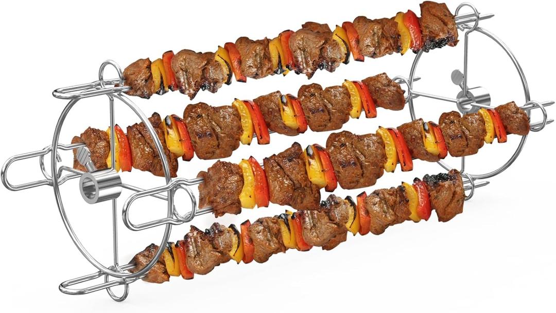 onlyfire Universal Stainless Steel Rotisserie Skewers Rotating Kebab Maker, Shish Kabob Set for Most Grills
