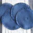 Fennco Styles Handwoven Fringe Boho Placemats 15" Round, Set of 4 - Navy Blue Braided Texture Table Mats for Home, Dining Room, Banquets, Family Gathering and Special Occasion