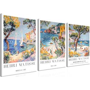 Henri Matisse Beach Wall Art Vintage Coastal Landscape Wall Decor Painting, Amalfi Coast Poster Canvas Prints Aesthetic for Bedroom Living Room 12x16 inch Framed