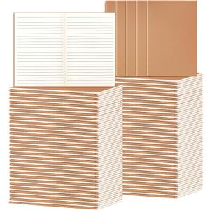 100 Pack A5 Ruled Lined Kraft Notebooks Bulk, Journaling Notebooks, Soft Cover Composition Notebook, 8.3x5.5 Inches 60 Pages Travel Journal Notebooks Set for Work, School, Student, Kids, Writing