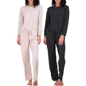 Real Essentials 2 Pack: Women's Pajama Set - Choose from Short Sleeve with Pocket or Long Sleeve without Pocket , Size L , Pink, Black