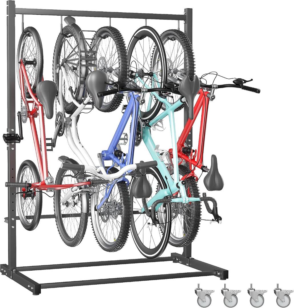 TORACK Garage Freestanding Hanging Bike Stand with Wheels, 5 Bikes