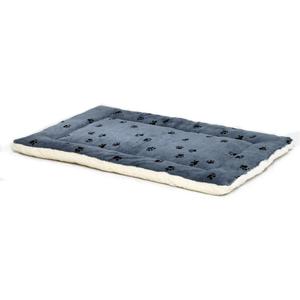 MidWest Homes for Pets XS QuietTime Reversible Paw Print Pet Bed, Soft Faux Fur & Fleece 22-Inch Crate Mat for Small Dogs & Cats, Machine Washable, Blue and Cream