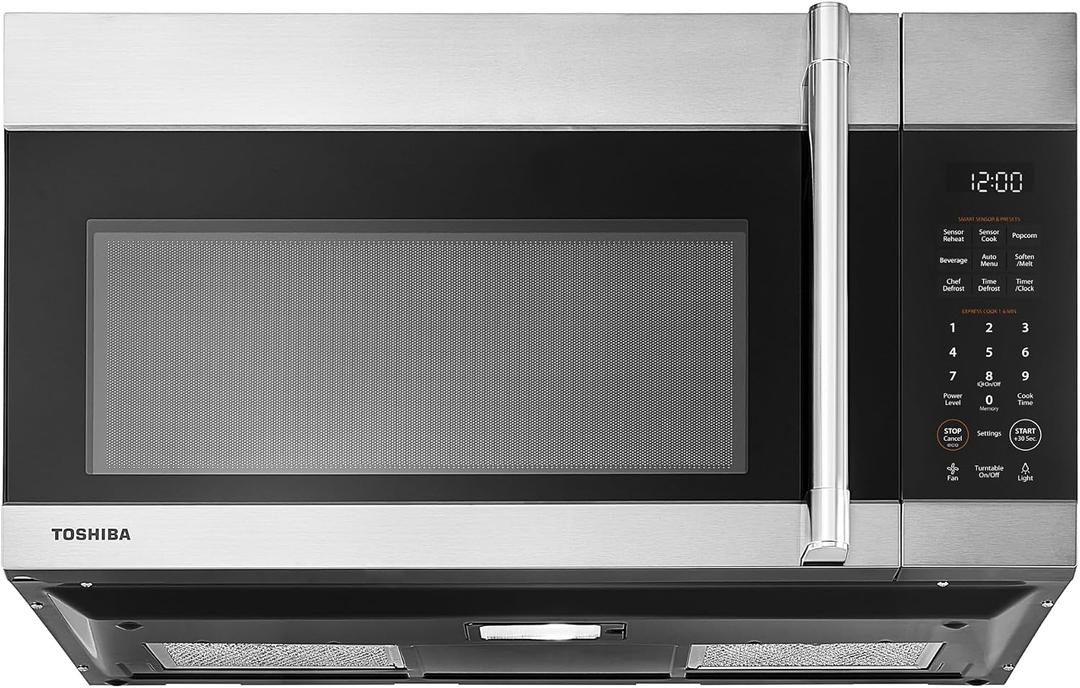 TOSHIBA Over-the-Range Microwave Oven, 1.9 Cu.Ft, 1000W, Stainless Steel | Easy Installation, Soft Close Door, ChefDefrost, Sensor Cooking, 400 CFM Ventilation, Stainless Steel