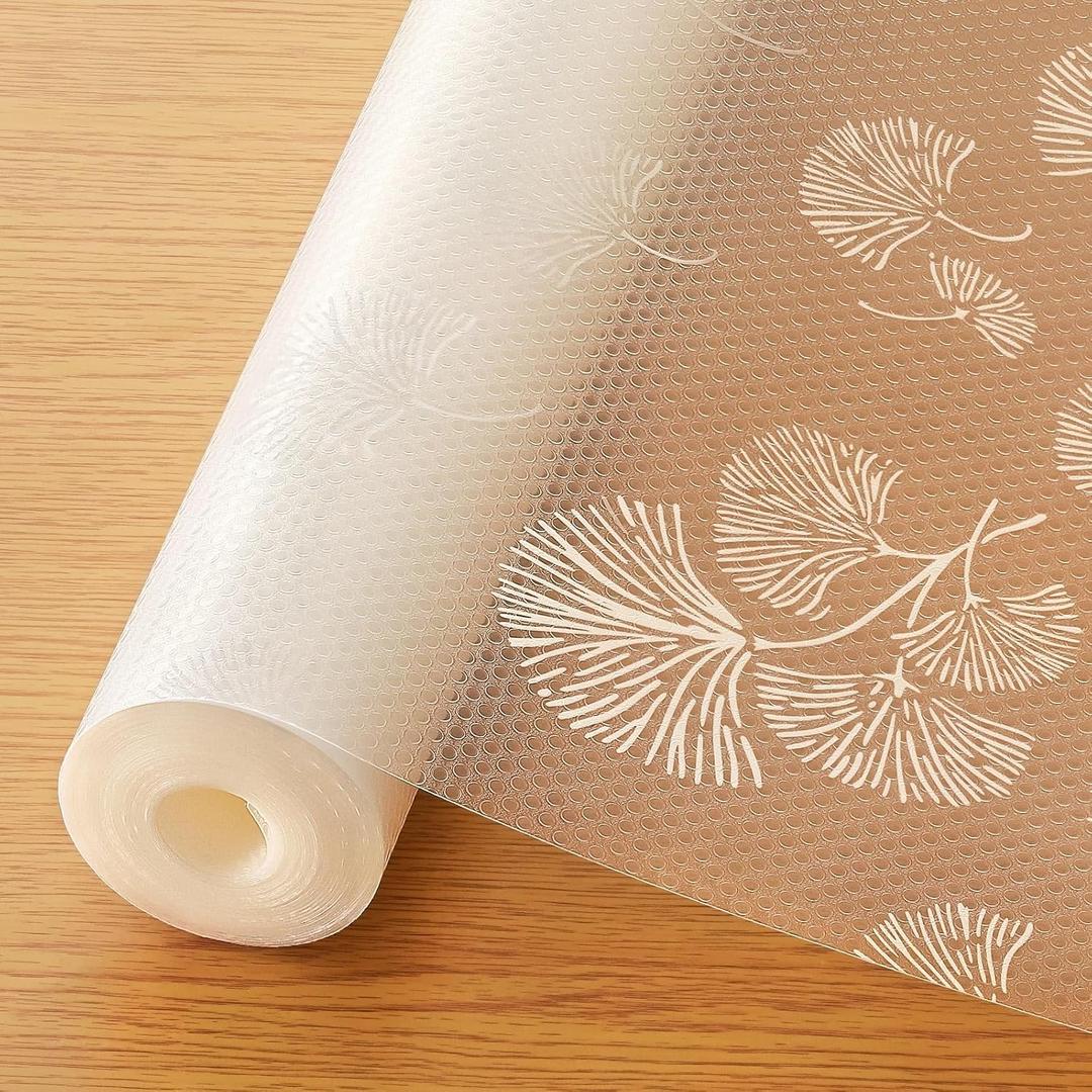 Cooyes Shelf Liner, Non Adhesive Drawer and Cabinet Liner, EVA Washable Oil-Proof Shelf Paper for Kitchen Cabinets, Refrigerator, Storage, Desks with Modern Pattern (11.8"W x 236"L, Aurora White)