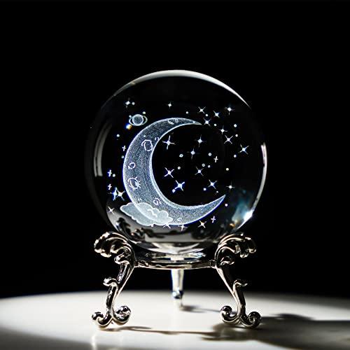 HDCRYSTALGIFTS 3D Laser Engraved Starry Sky Crystal Decorative Ball Figurine 60mm Glass Sphere Paperweight with Stand Home Art Decor Crafts