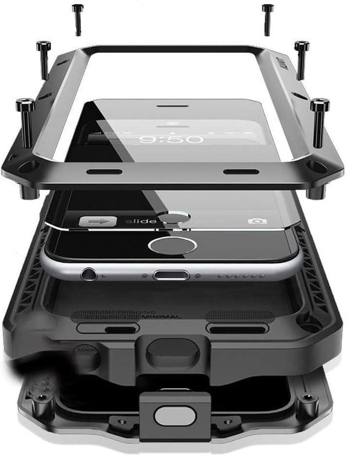 Compatiable with iPhone 15 Case,360 Full Body Protective Cover Heavy Duty Shockproof Tough Armour Aluminum Alloy Metal Case with Silicone Built-in Screen Protector - Black