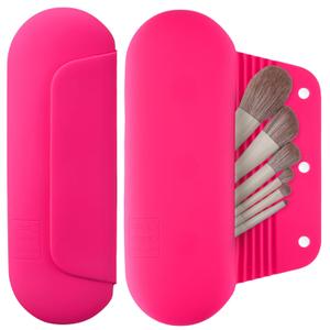 AGIKET Silicone Makeup Brush Holder Travel Cosmetic BagSoft Portable Cosmetic Face Brushes Holder with Upgrade Anti-Fall Out Magnetic Closure, Large Travel Makeup Brush Case - Babbie Pink