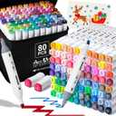 AenArt Alcohol Markers, 80 Color Dual Tip Art Drawing Markers, Artist Pens with Organizing Case for Adult Drawing Coloring Sketching（White Barrel）