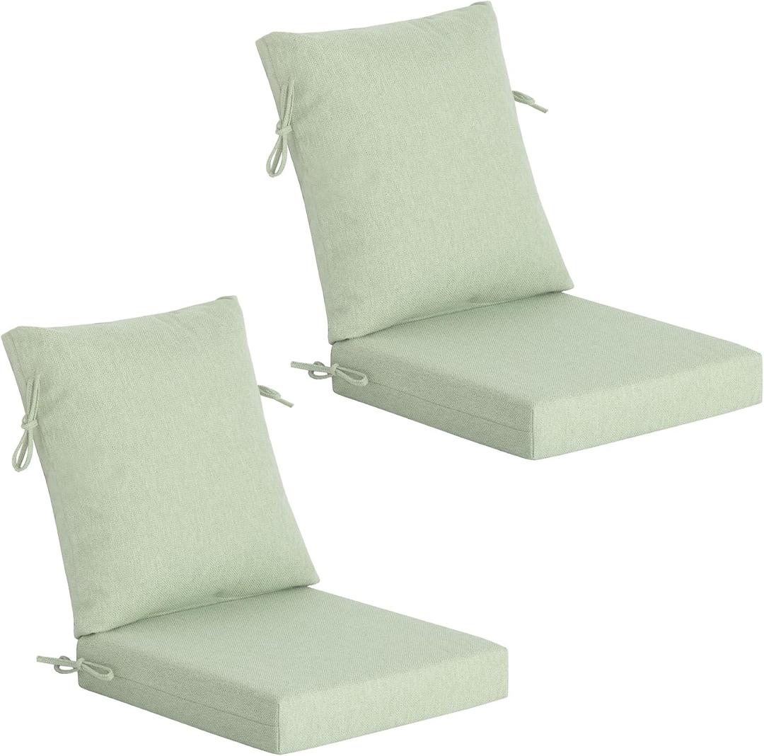 Outdoor Deep Seat Cushions Set of 2, 20x20 Inch, Sage Green | 4" Thick, 1500+ Hours UV & Fade & Water Resistance, Removable Covers, 35D Resilience Foam, YKK Zippers for Patio Furniture, L20"x W20"x H4"