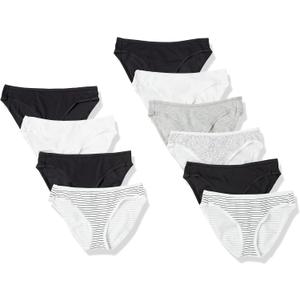 Amazon Essentials Women's Breathable Cotton Bikini Brief Underwear with Full Coverage, Multipacks (X-Large, Black/Bright White/Grey)