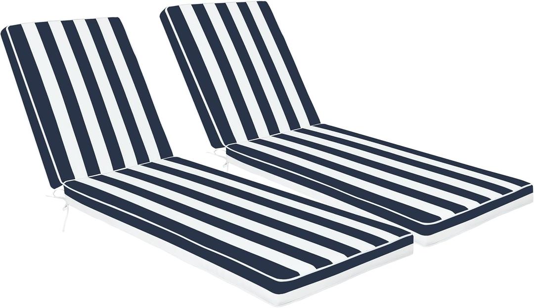 Only choice Chaise Lounge Cushions Outdoor, Fade & Water Resistant Patio Lounge Chair Cushion Replacement 2-Piece Set with High-Resilience Foam 80" x 26" x 3" for Pool, Deck (Blue & White Striped)