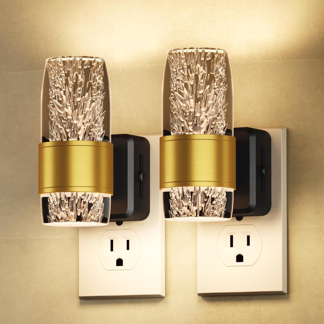 BAALTTO Night Lights Plug into Wall Decorative, Modern Crystal Wall Sconce with Dimming Switch, Perfect for Bedroom, Living Room, Hallway, Bathroom,Baby's Room (Gold)