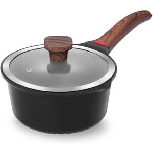 VINCHEF Nonstick Saucepan with Lid, 3QT Sauce Pan with Stay Cool Handle, Non Stick Small Cooking Pots Induction pot, Dishwasher Safe, Compatible for All Stove Top, PFAS and PFOA Free Black