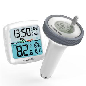 Pool Thermometer Floating Easy Read, Digital IPX8 Swimming Pool Thermometer Wireless, Water Temperature Gauge with Indoor Temperature, Floating Thermostat for Hot Tub/Fish Tank, White