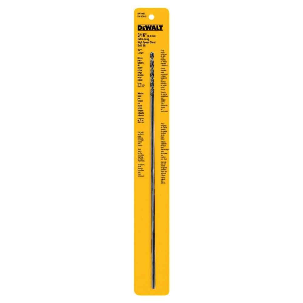 DEWALT DW1604 3/16-Inch by 12-Inch Extra Long Black Oxide Drill Bit (Multi)