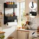 2-in-1 Magnetic Spice Rack & Paper Towel Holder for Fridge - 4 Hooks Kitchen Space Saver, Black Fridge Magnet Organizer