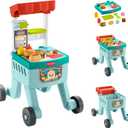 Fisher-Price Baby Push Toy 4-in-1 Snack Cart Walker Learning Activity, 14 Pieces for Pretend Play Infants Ages 6+ Months, Multilanguage Version, Child-size