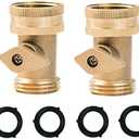 HQMPC Heavy Duty Brass Shut Off, Brass Water hose valve On/Off valve garden hose Connector (2PCS) + 4 Extra Pressure Washers