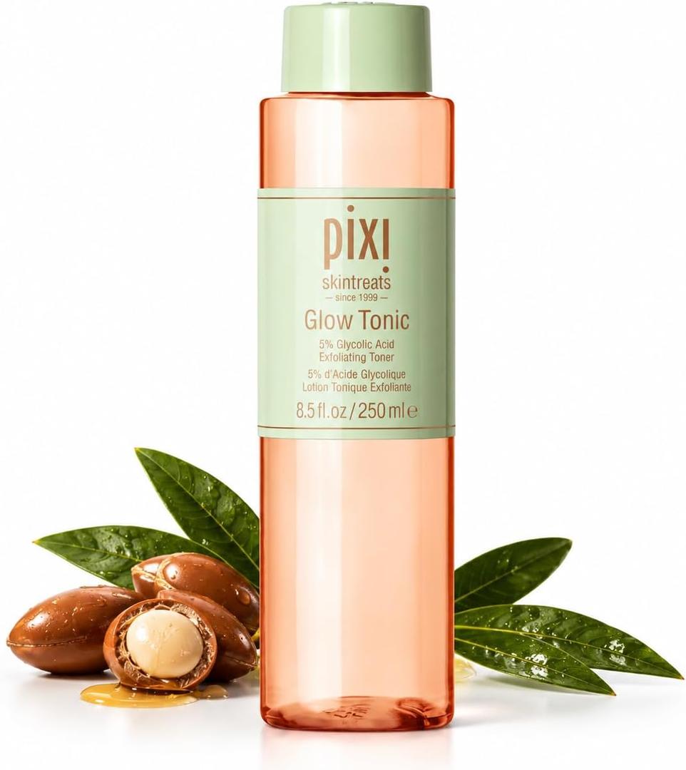 Pixi Glow Tonic Exfoliating Face Toner with 5% Glycolic Acid, Ginseng and Aloe Vera, Alcohol-Free Pore-Refining Toner for Radiant Skin, 8.5 fl oz / 250 ml
