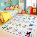 Bolacrom Kids Rugs for Playroom, 3x4 Feet Educational Rug for Learn The ABC Alphabet, Soft Machine Washable Non-Slip Cute Cartoon Animals Carpet for Classroom Toddler Nursery Kids Room Decor, Blue