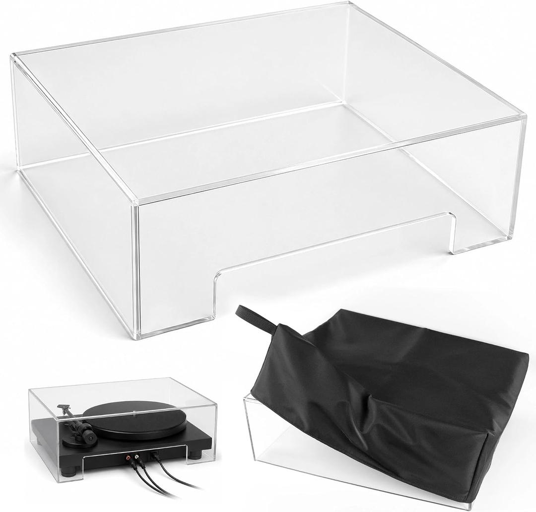 Universal Acrylic Turntable Dust Cover with Double-Layer Nylon Cover, 17.7 x 14.9 x 5.7 inches